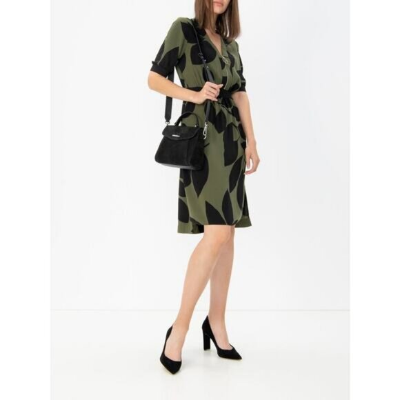 TED BAKER Telavee Maple Swirl Zip Front Dress In Khaki Size 4 - Picture 2 of 12